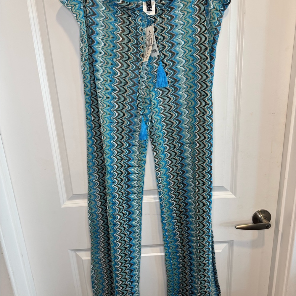 BECCA Blue Zigzag Straight Leg Jumpsuit